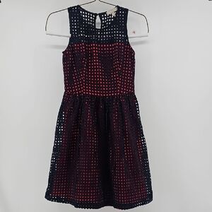 Banana Republic Preppy Navy & Red Geometric Eyelet Fit & Flare Dress - Summr '14